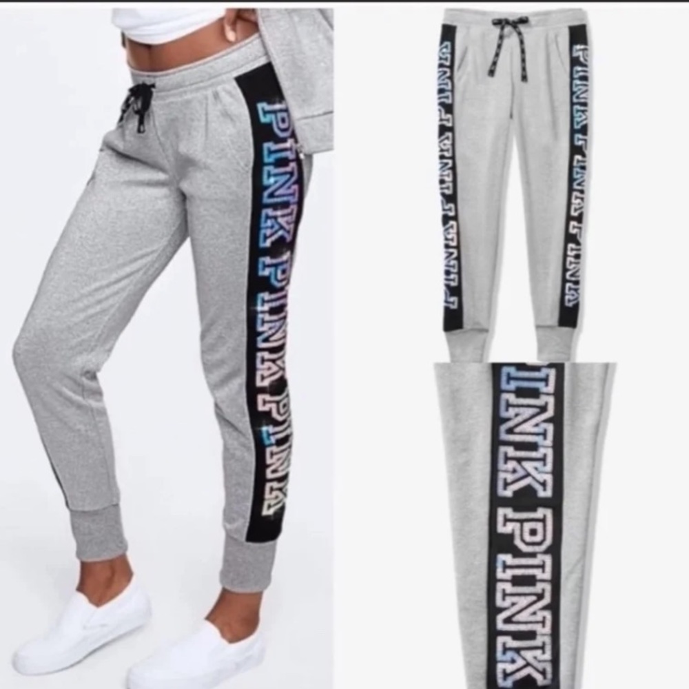 PINK VS SILVER METALLIC MERMAID BLING JOGGERS - Picture 3 of 6